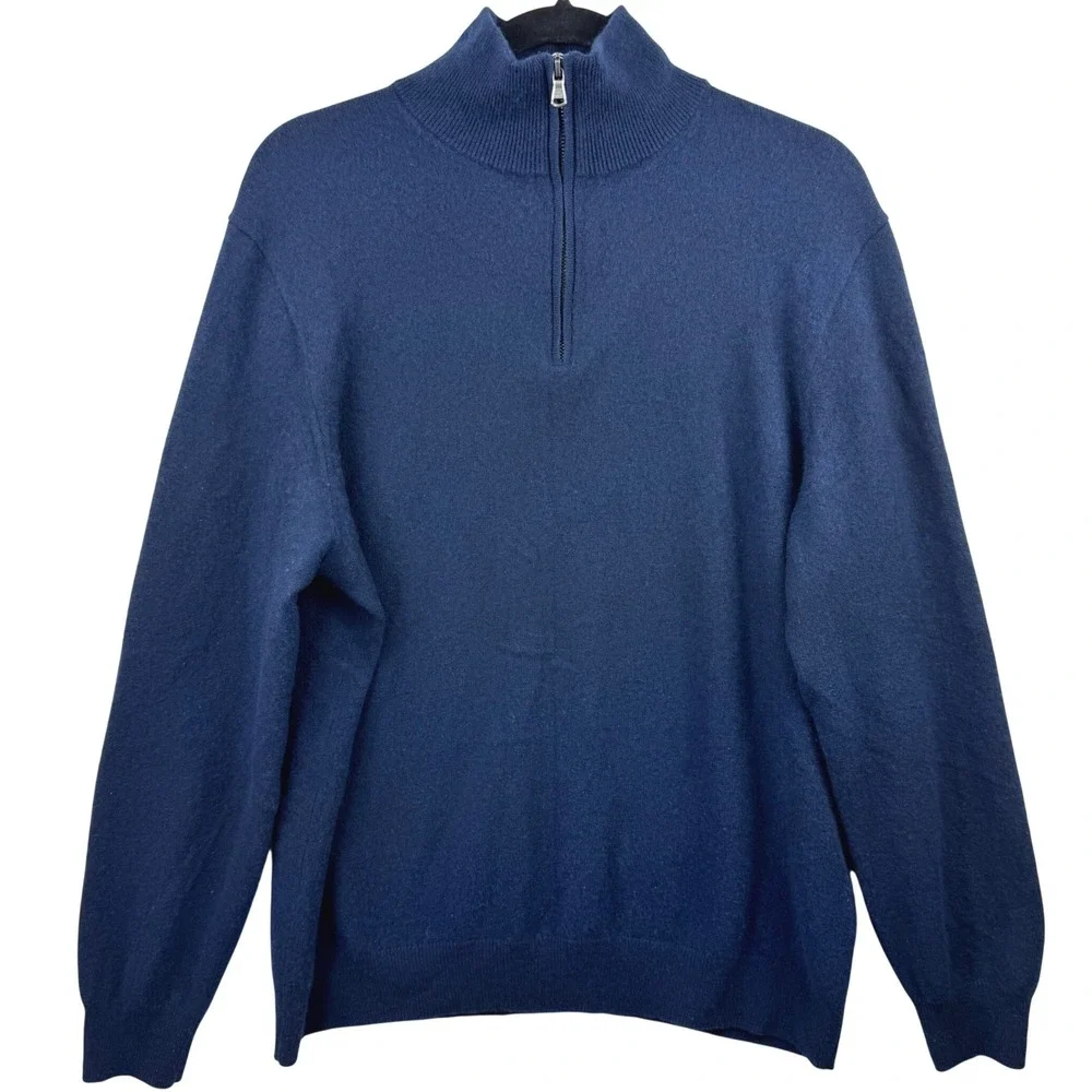 J. Crew Cashmere‎ Quarter Zip Sweater Mens XL Navy Blue Mock Neck Luxury Soft